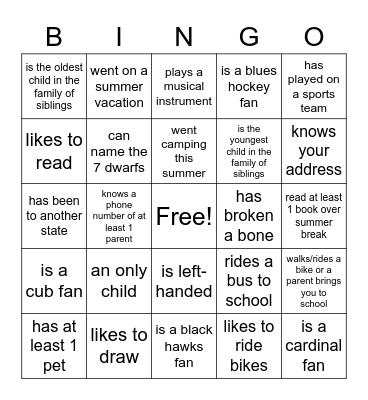 Welcome Back to School! Bingo Card