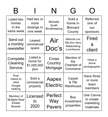 Realtors & Friends Luncheon Bingo Card