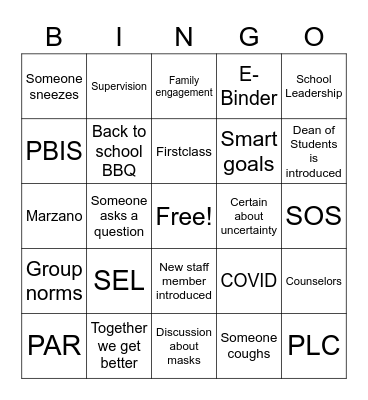 Staff Meeting Bingo Card