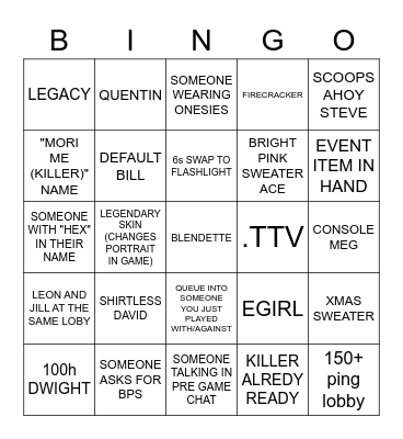 THE DBD LOBBY GAME Bingo Card