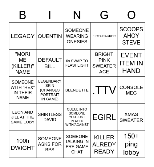 THE DBD LOBBY GAME Bingo Card