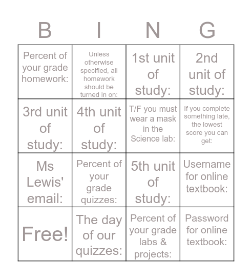 Untitled Bingo Card