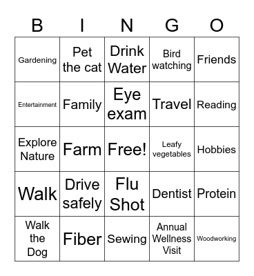 P3 Healthy BINGO Card