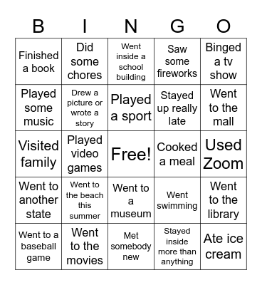 Summer Bingo Card