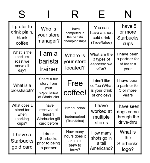 How do you Starbucks? Bingo Card