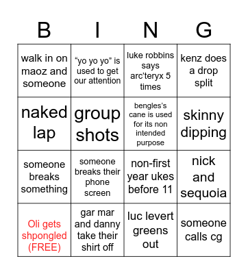 stafter party bingo Card