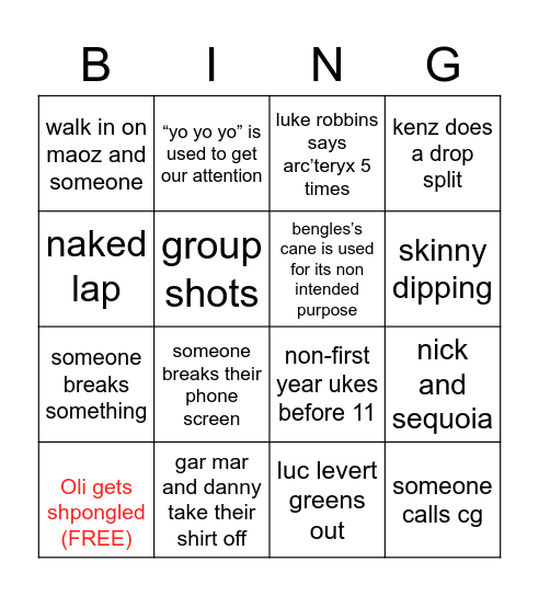 stafter party bingo Card