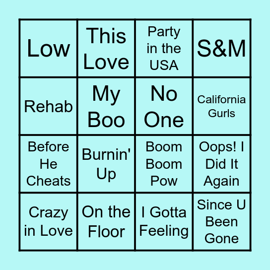 2000s Hits Bingo Card