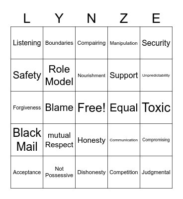 relationships Bingo Card