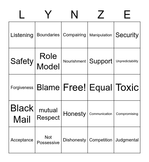 relationships Bingo Card