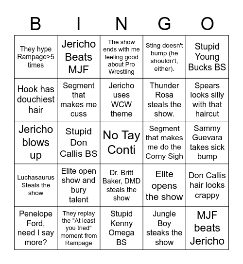 AEW Bingo 8/18 Bingo Card