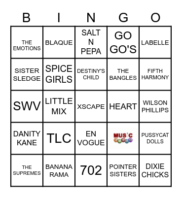 ALL ABOUT GIRL BANDS Bingo Card