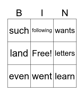 Untitled Bingo Card