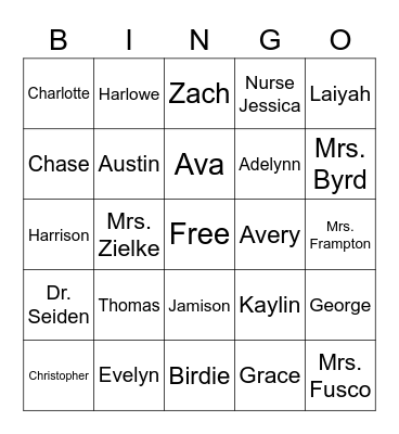 Name-O Bingo Card