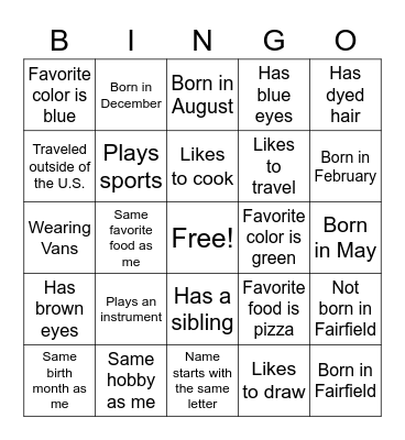 Getting to Know You Bingo Card