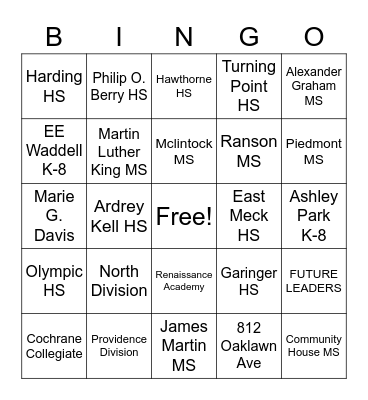 CMPD SRO SCHOOL QBINGO Card