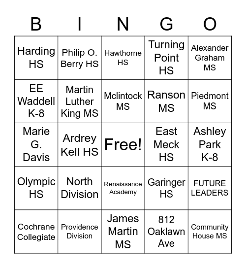 CMPD SRO SCHOOL QBINGO Card