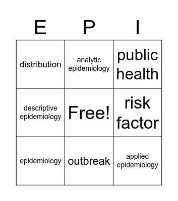 Introduction to Epidemiology Vocab Bingo Card