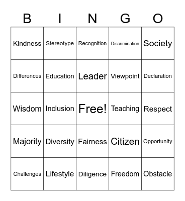 Diversity and Inclusion Bingo Card