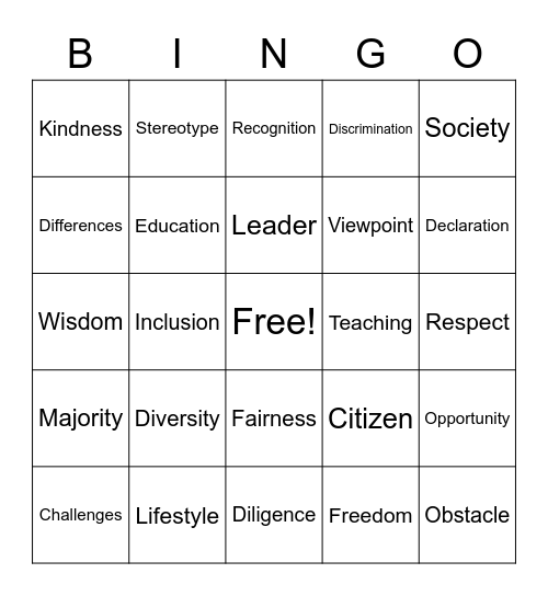 Diversity and Inclusion Bingo Card