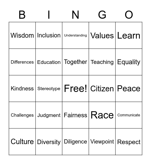 Diversity and Inclusion Bingo Card