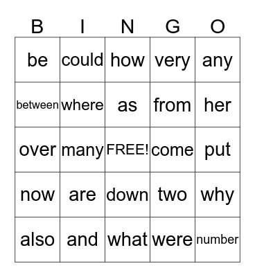 Trick Word Bingo Card