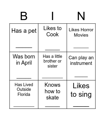 Getting to Know You Bingo Card