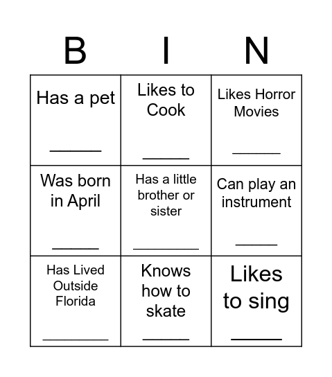 Getting to Know You Bingo Card