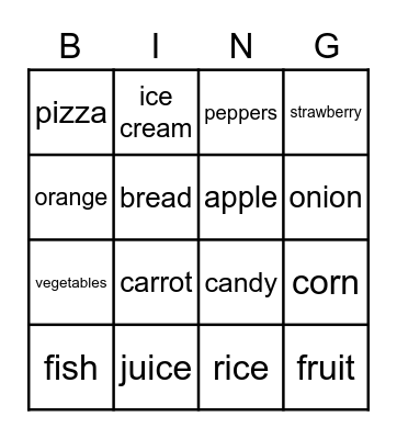 Food - Group A Bingo Card