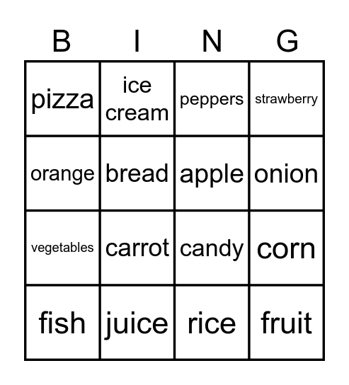 Food - Group A Bingo Card