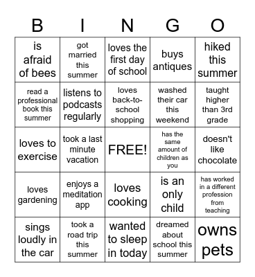 Human Bingo:  Find someone who(se)... Bingo Card