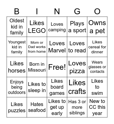 Parent Bingo--CC Orientation 2021 Bingo Card