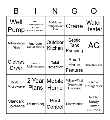 HomeGuard HomeWarranty Bingo Card