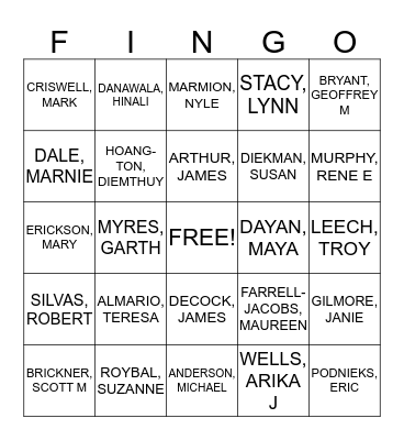 Finance Division Retreat Bingo Card