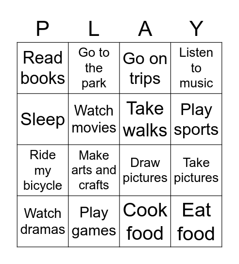 What are your hobbies? Bingo Card
