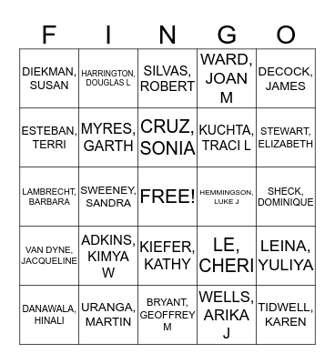 Finance Division Retreat Bingo Card