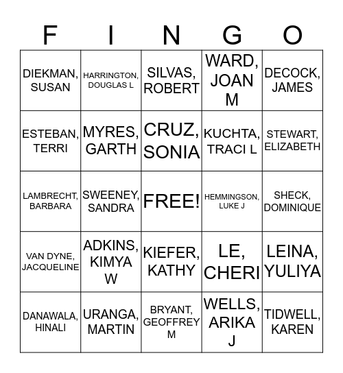 Finance Division Retreat Bingo Card