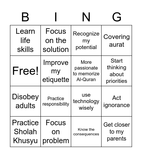 Things which I need to prepare! Bingo Card