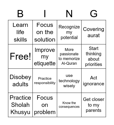 Things which I need to prepare! Bingo Card