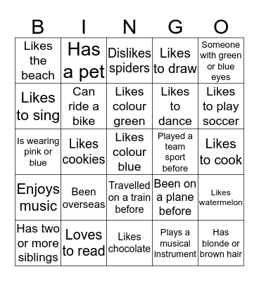 GET TO KNOW ME Bingo Card