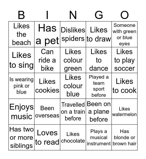 GET TO KNOW ME Bingo Card