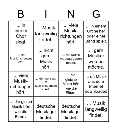 Find jemanden, der ...: Musik Bingo Card