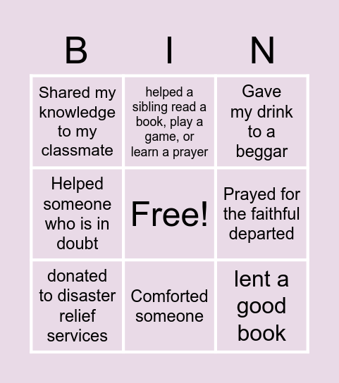 Works of Mercy Bingo Card