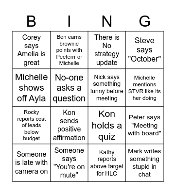 Town Hall Bingo Card