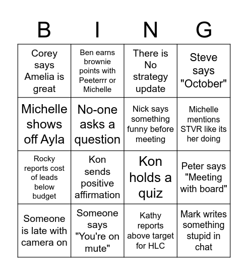 Town Hall Bingo Card