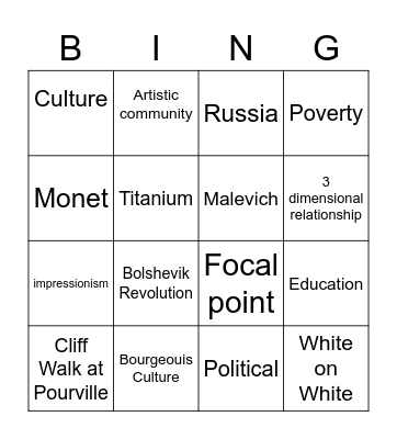 Art and Context Bingo Card