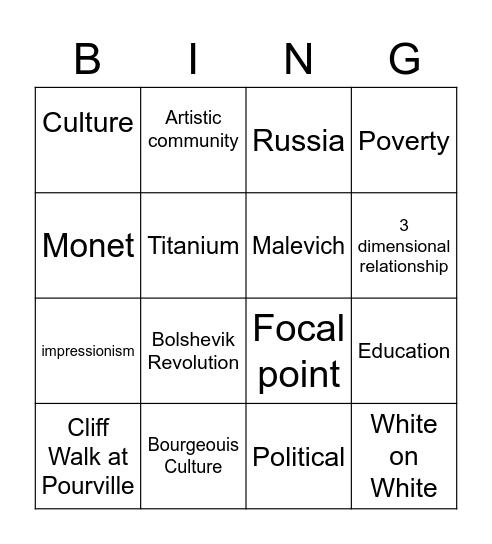 Art and Context Bingo Card