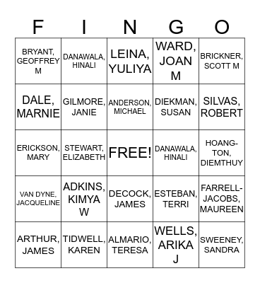 Finance Division Retreat Bingo Card