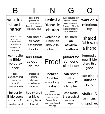 Bingo (Christian-related) Bingo Card
