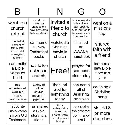 Bingo (Christian-related) Bingo Card